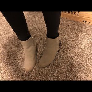 Circus grayish tan booties with fringe